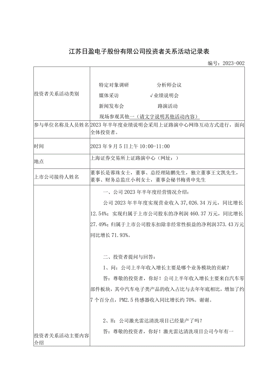 证券代码603286证券简称日盈电子江苏日盈电子股份有限公司投资者关系活动记录表.docx_第1页