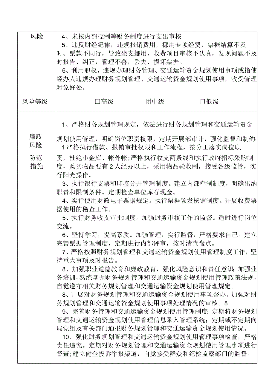 某县交通运输部门财务审计管理股股长个人岗位廉政风险点排查登记表.docx_第3页