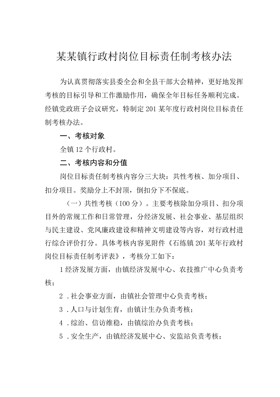 某某镇行政村岗位目标责任制考核办法.docx_第1页