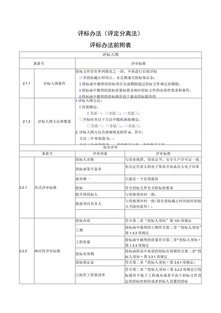 评标办法评定分离法评标办法前附表.docx_第1页