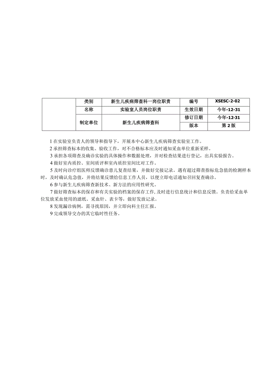 新生儿疾病筛查科岗位职责三甲资料采血人员岗位职责实验室人员岗位职责诊疗医师岗位职责.docx_第2页