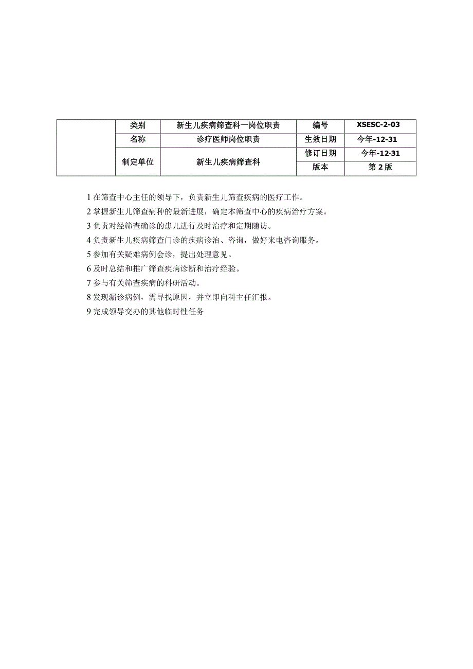 新生儿疾病筛查科岗位职责三甲资料采血人员岗位职责实验室人员岗位职责诊疗医师岗位职责.docx_第3页