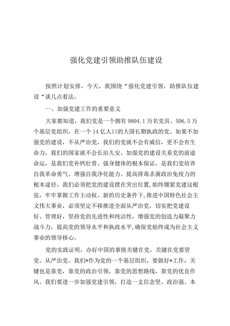 研讨发言：强化党建引领 助推队伍建设.docx_第1页