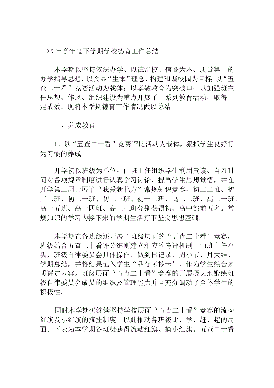 年度下学期学校德育工作总结.docx_第1页