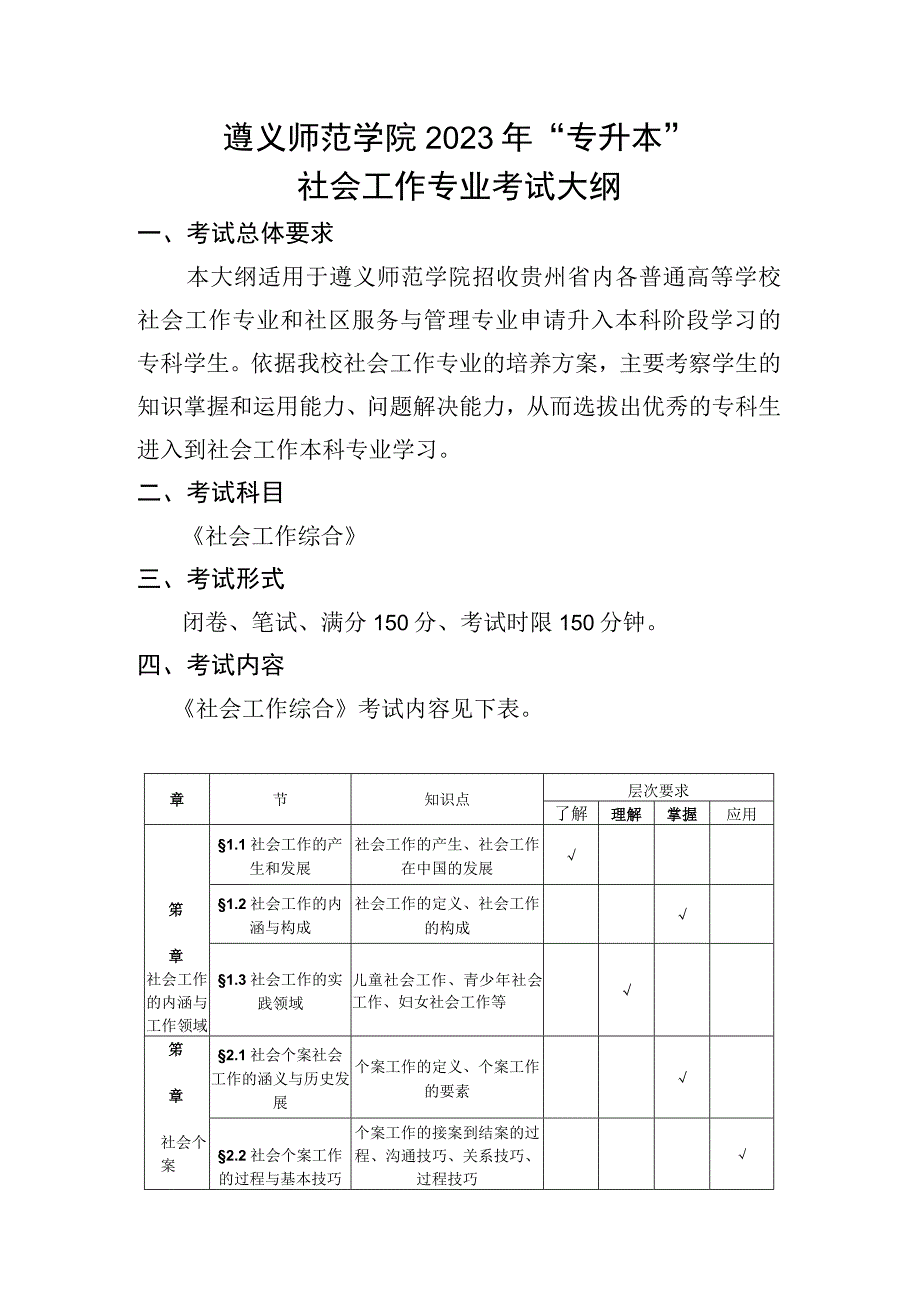 遵义师范学院2022年“专升本”社会工作专业考试大纲.docx_第1页