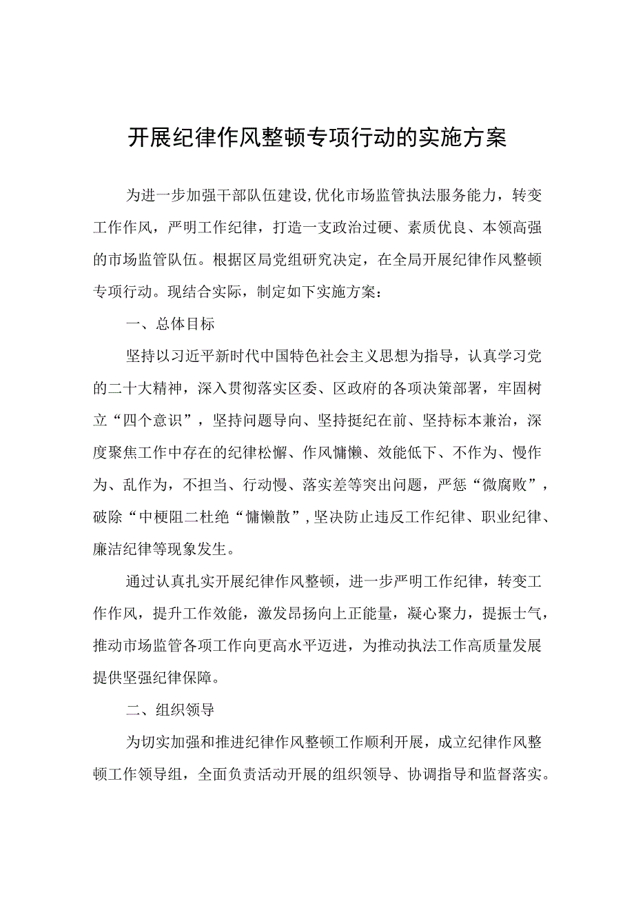 开展纪律作风整顿专项行动的实施方案.docx_第1页