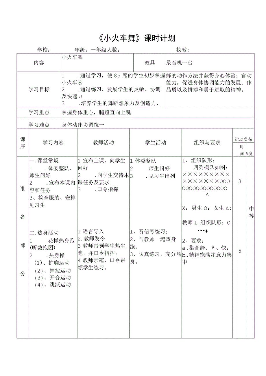 水平一（一年级）体育《小火车舞》教学设计及教案.docx_第3页