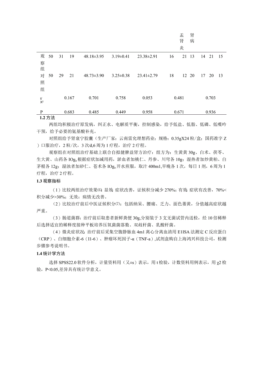 自拟健脾益肾方治疗慢性肾功能衰竭的效果及对肠道菌群和消化系统微炎症状况的影响.docx_第3页