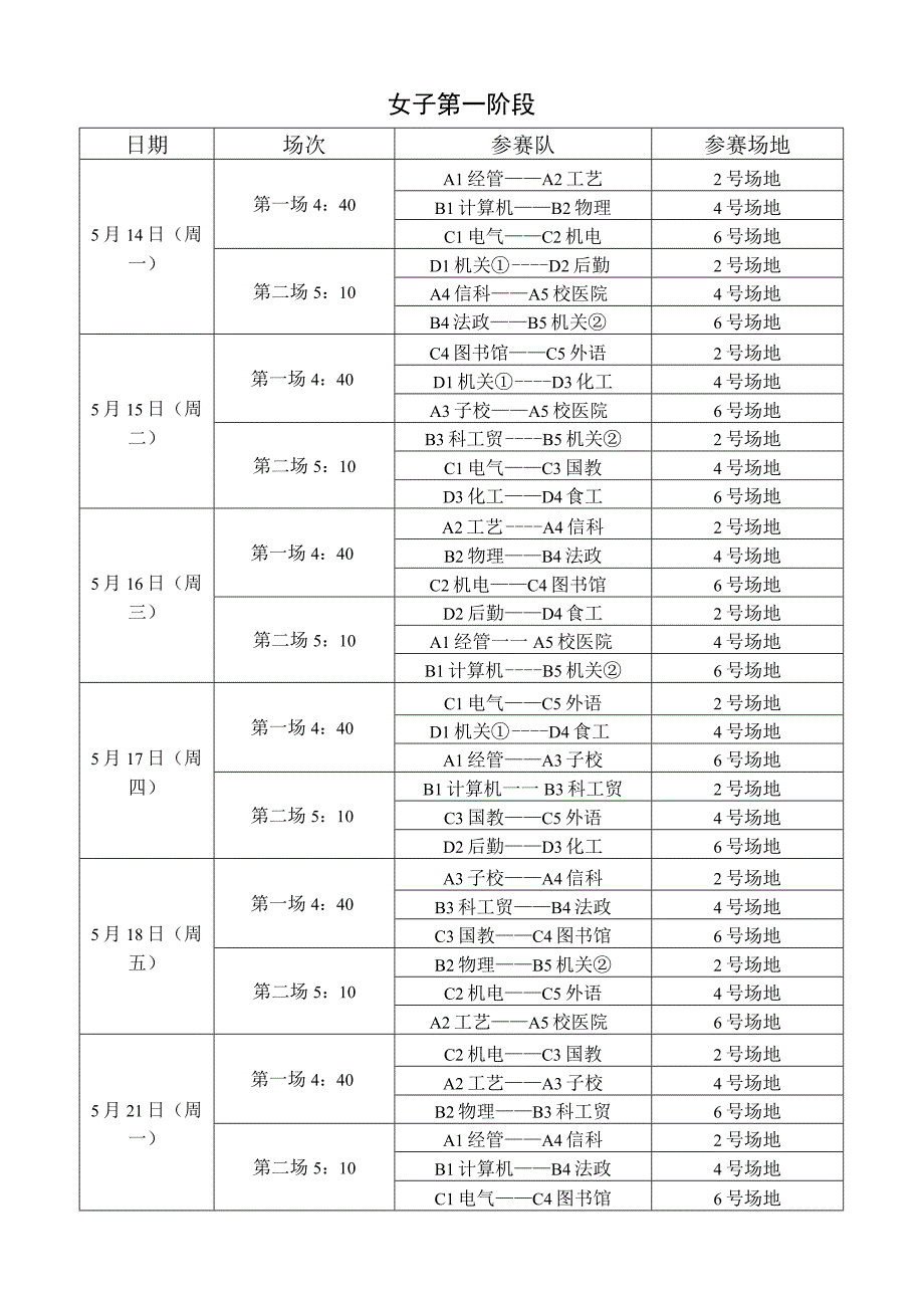 郑州轻工业学院“校庆杯”教工排球赛日程表.docx_第2页