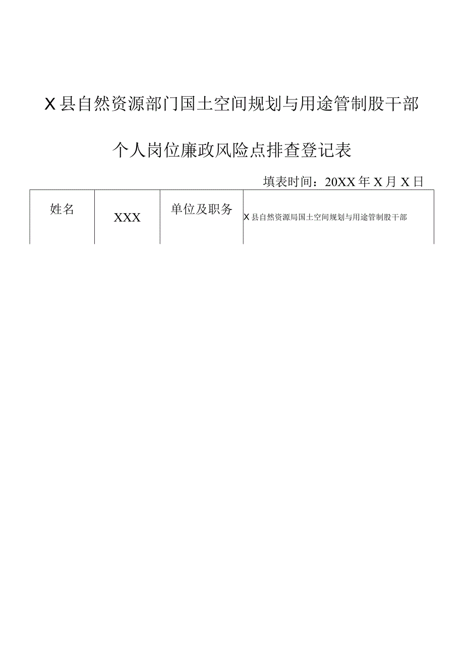 某县自然资源部门国土空间规划与用途管制股干部个人岗位廉政风险点排查登记表.docx_第1页