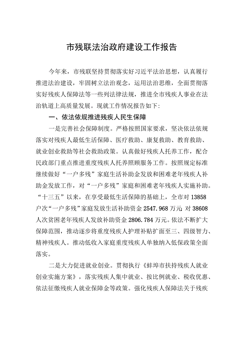 市残联法治政府建设工作报告.docx_第1页