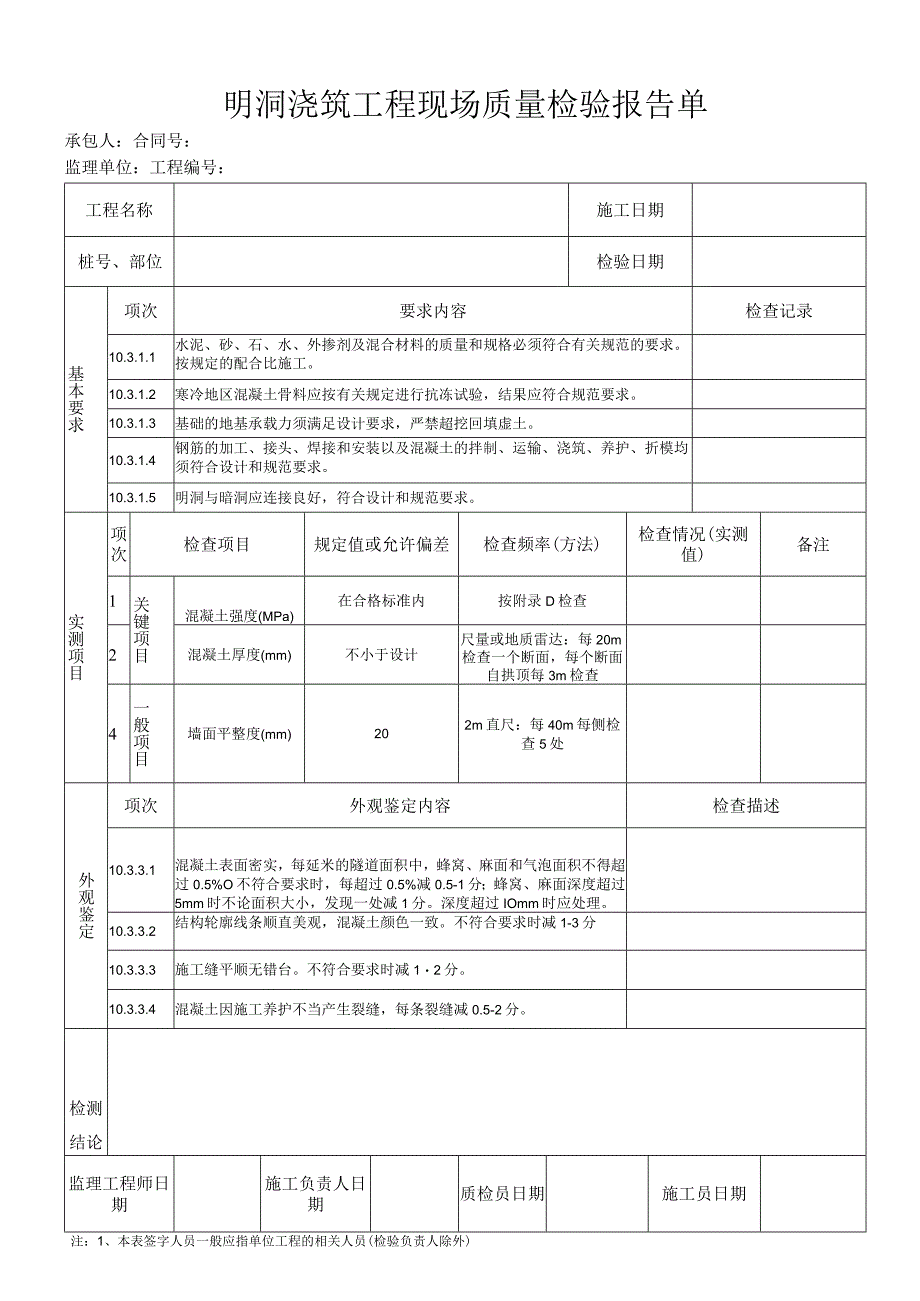 明洞浇筑工程 现场质量检验报告单.docx_第1页