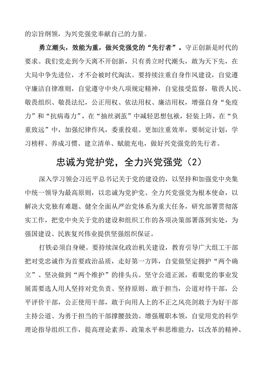 忠诚为党护党全力兴党强党学习心得体会研讨发言材料2篇.docx_第2页