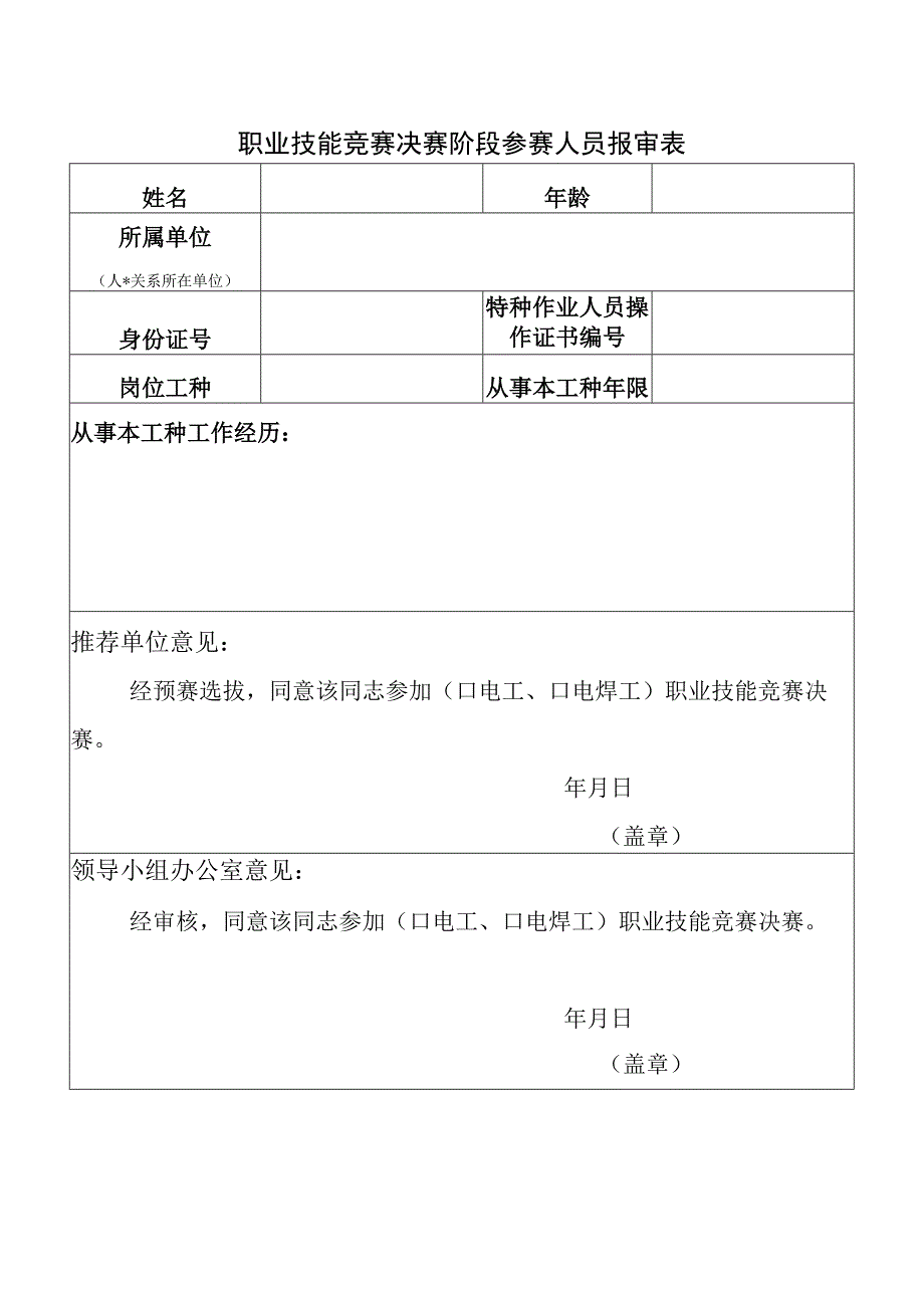 职业技能竞赛决赛阶段参赛人员报审表.docx_第1页