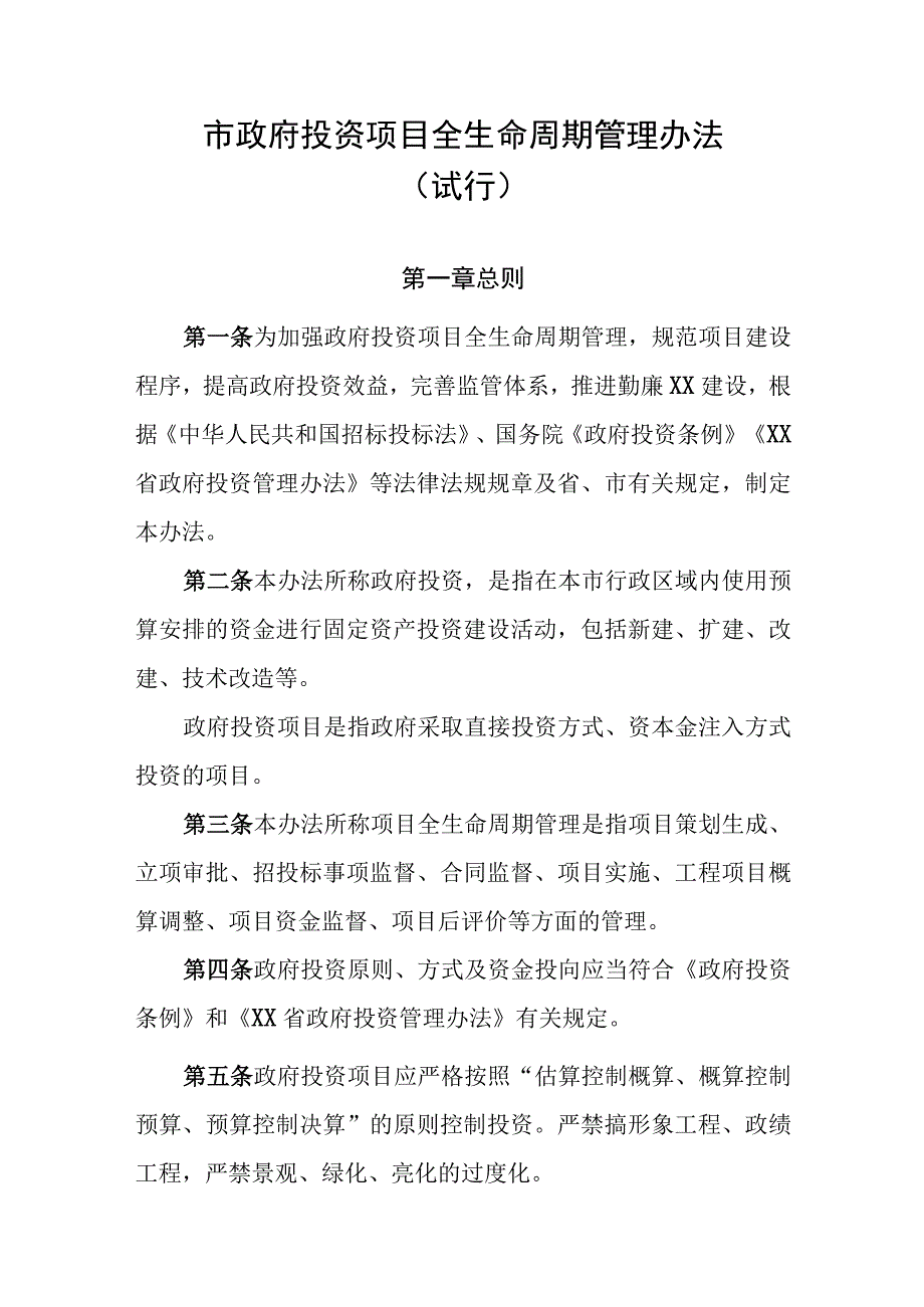 市政府投资项目全生命周期管理办法.docx_第1页