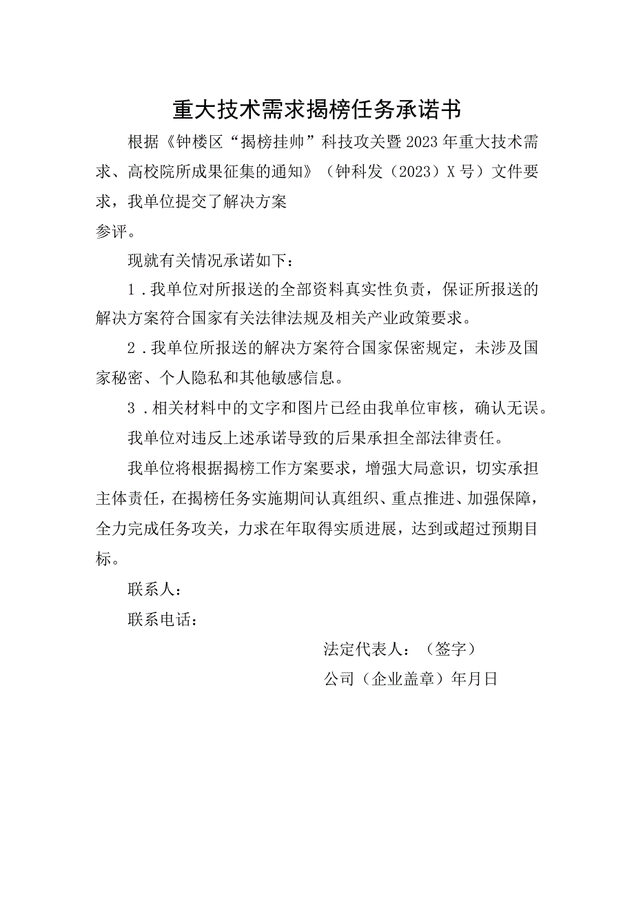 重大技术需求揭榜任务承诺书.docx_第1页