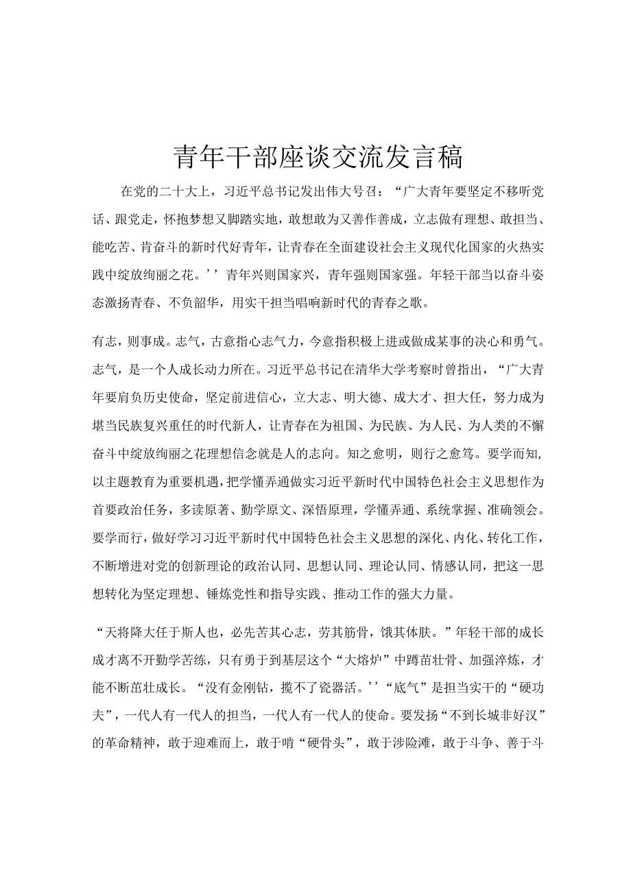 青年干部座谈交流发言稿.docx_第1页