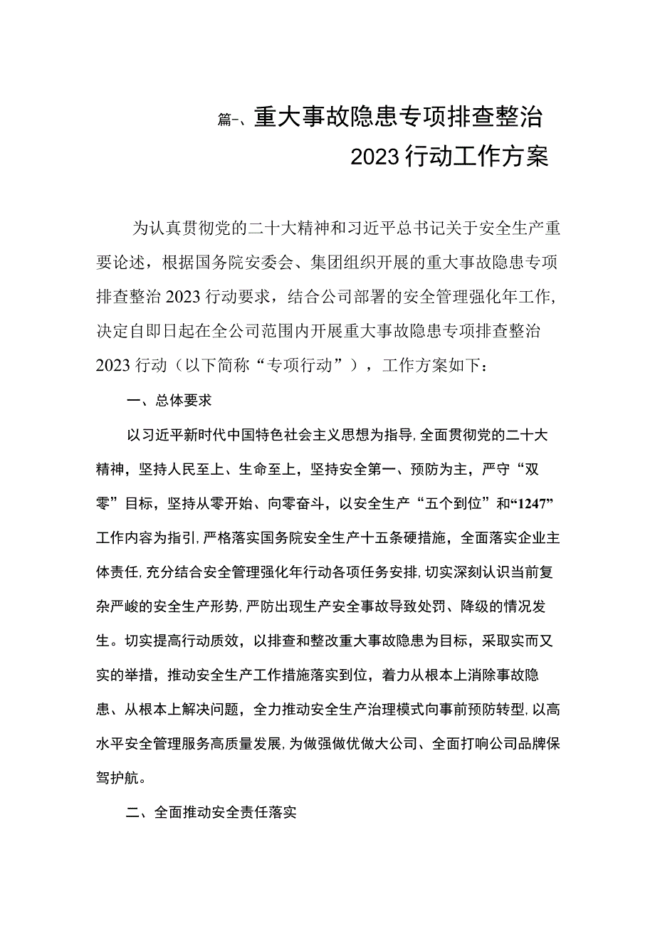 重大事故隐患专项排查整治2023行动工作方案（共8篇）.docx_第2页