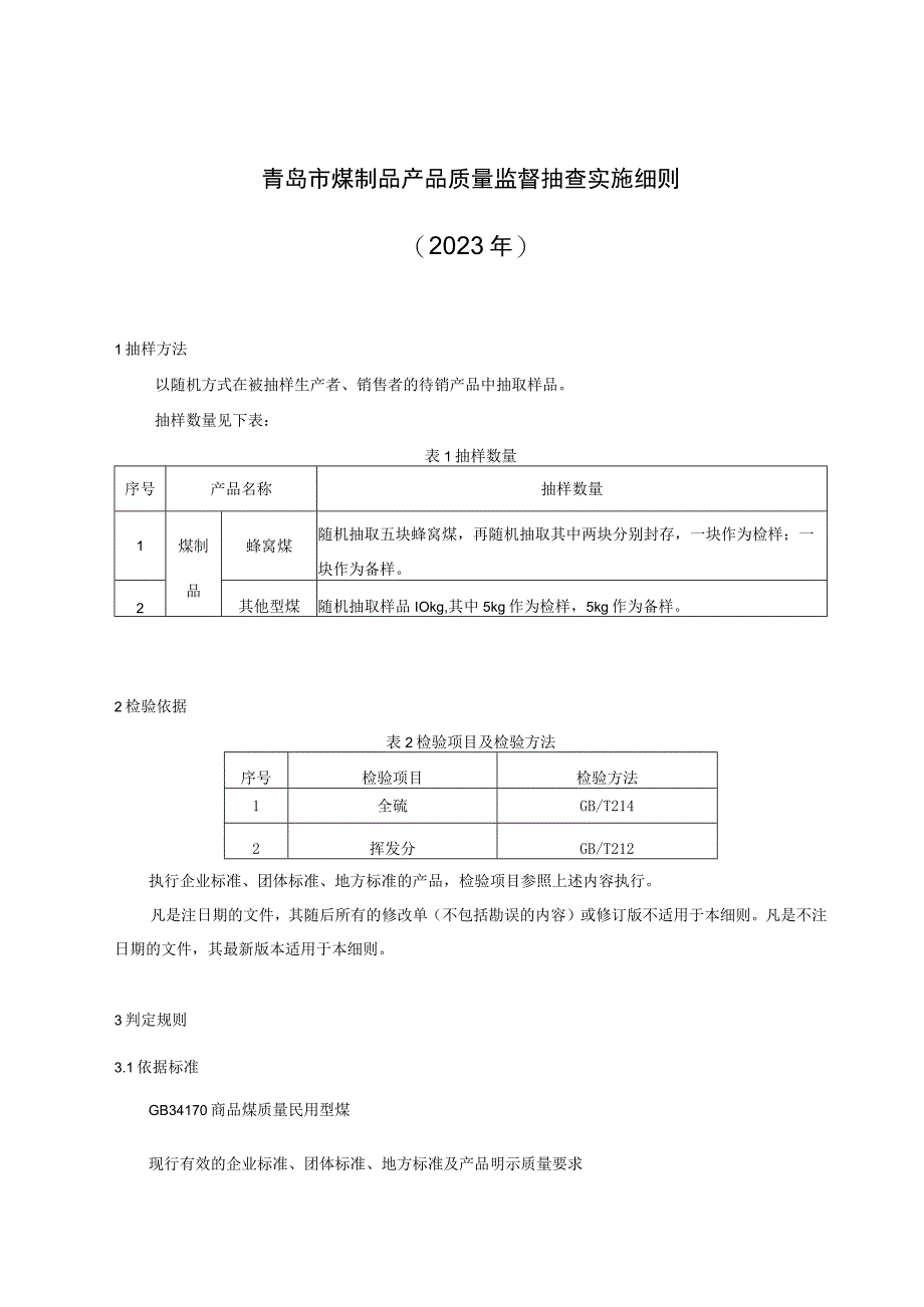 青岛市煤制品产品质量监督抽查实施细则2023年.docx_第1页