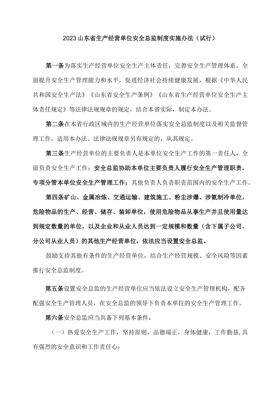 2023山东省生产经营单位安全总监制度实施办法（试行）.docx_第1页