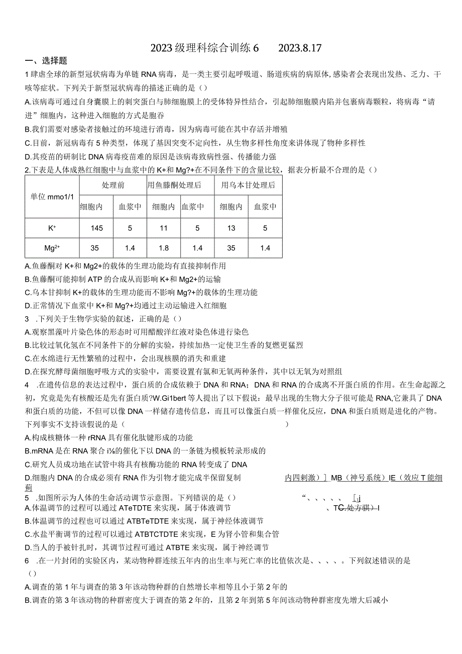 2021级理科综合训练6.docx_第1页