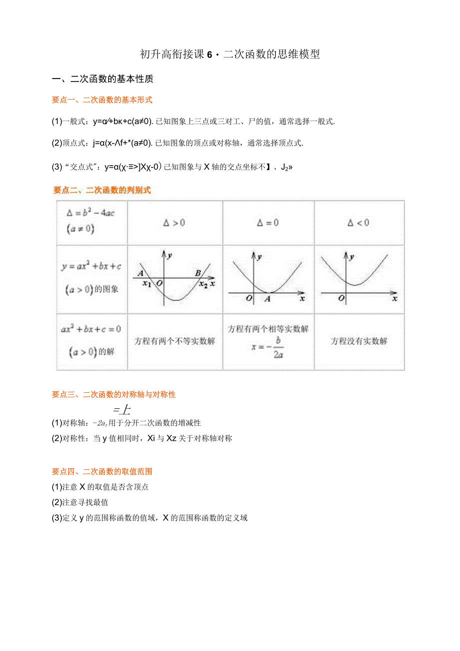 初升高衔接课6-二次函数的思维模型（含答案）.docx_第1页