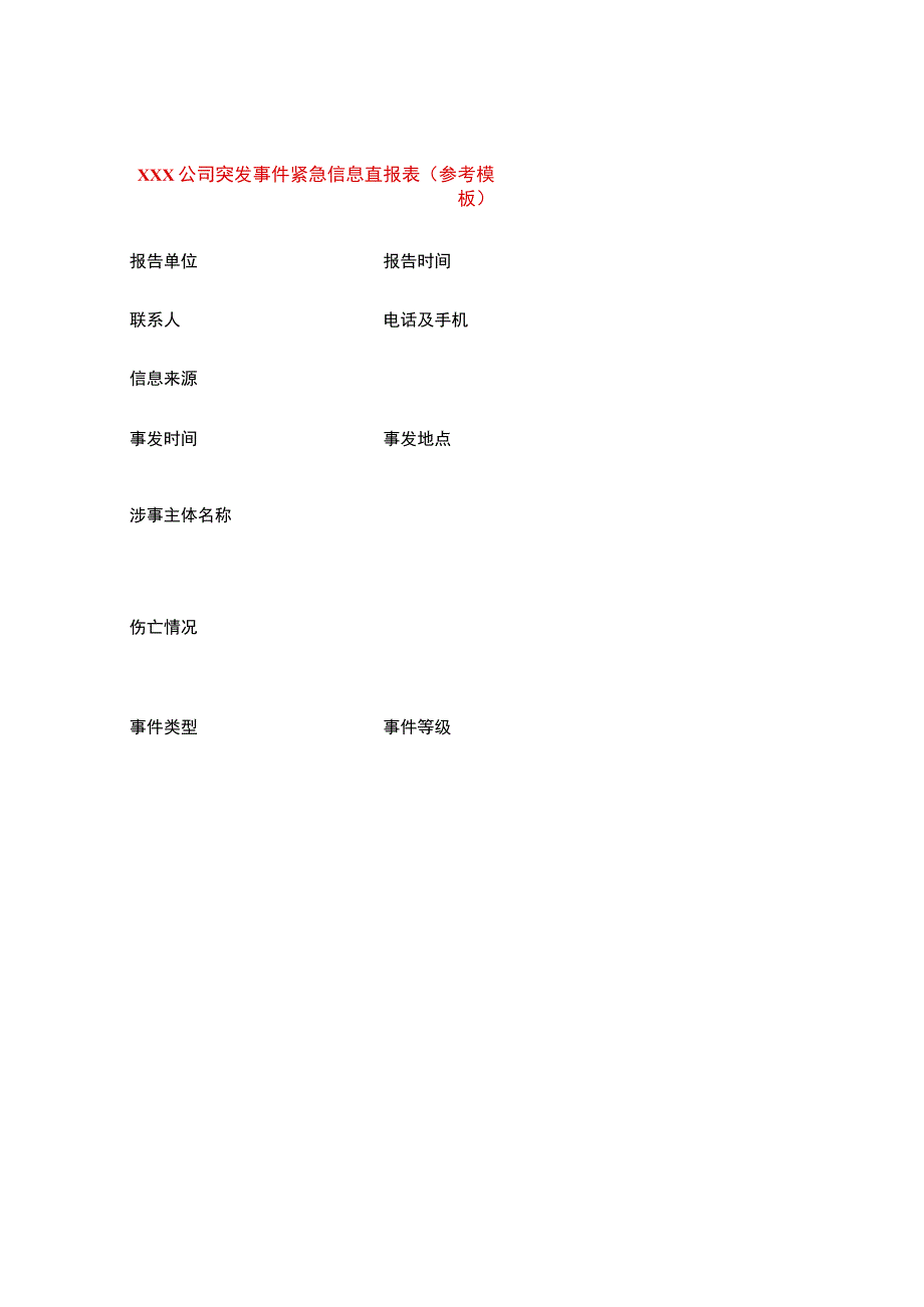 公司突发事件紧急信息直报表模板.docx_第1页