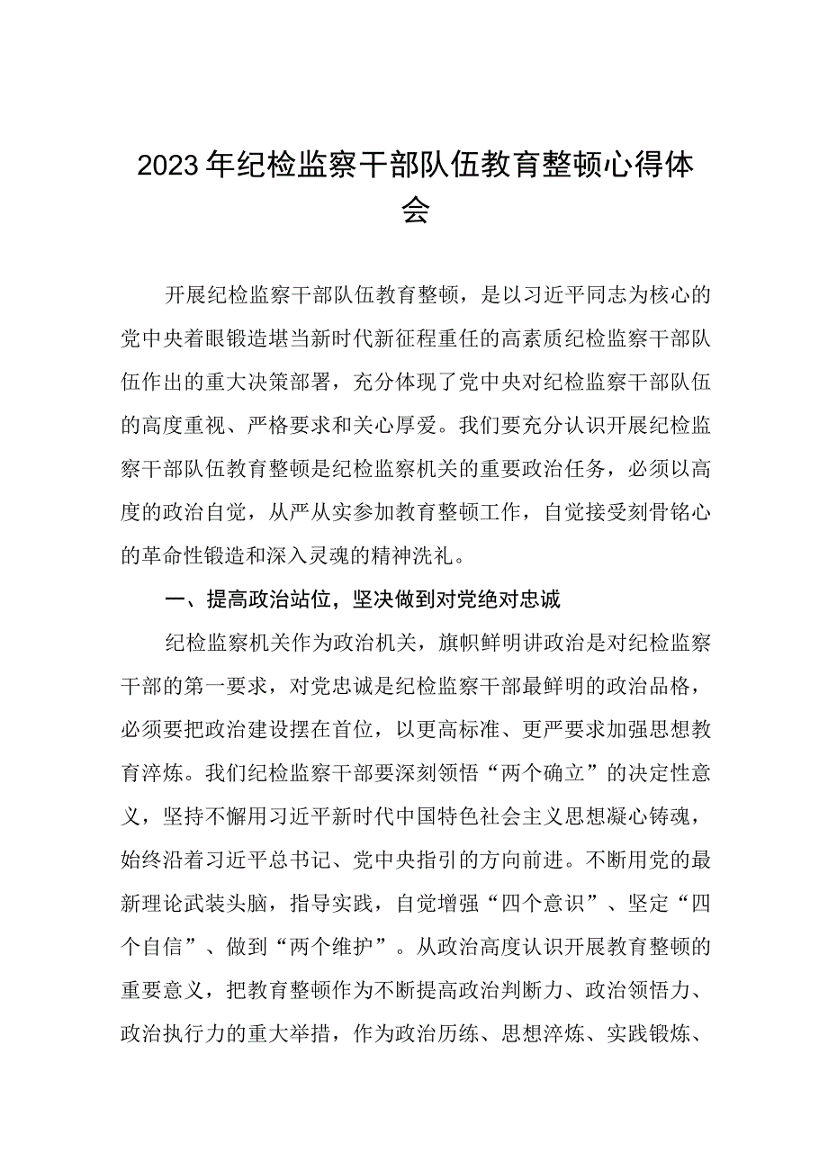 关于2023年纪检监察干部队伍教育整顿活动心得体会合集八篇.docx_第1页