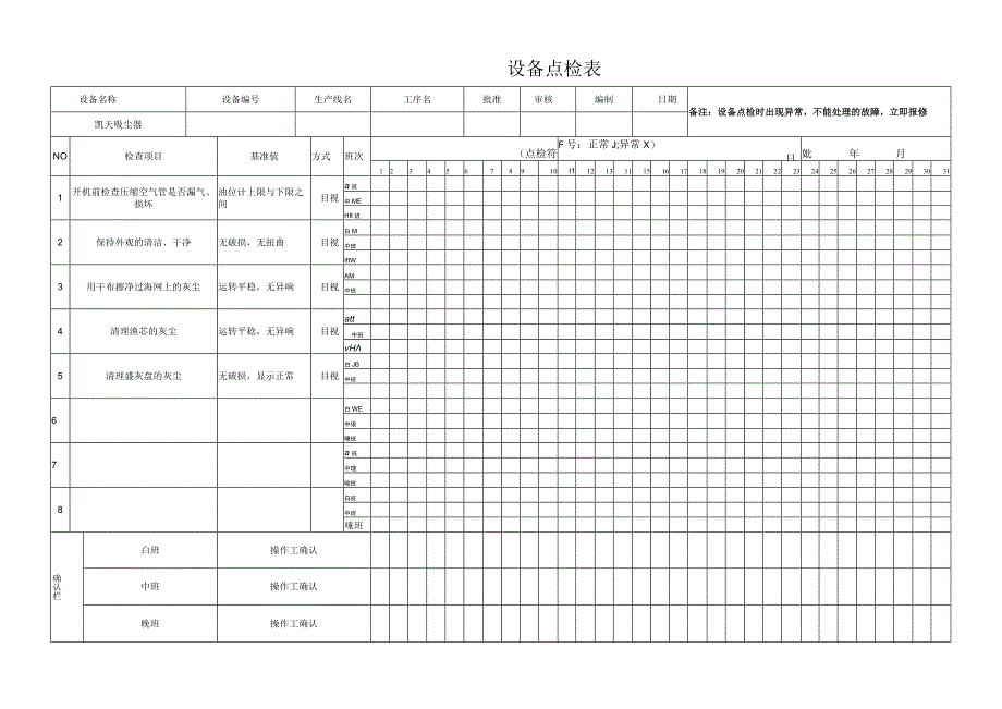 凯天吸尘器设备点检表.docx_第1页