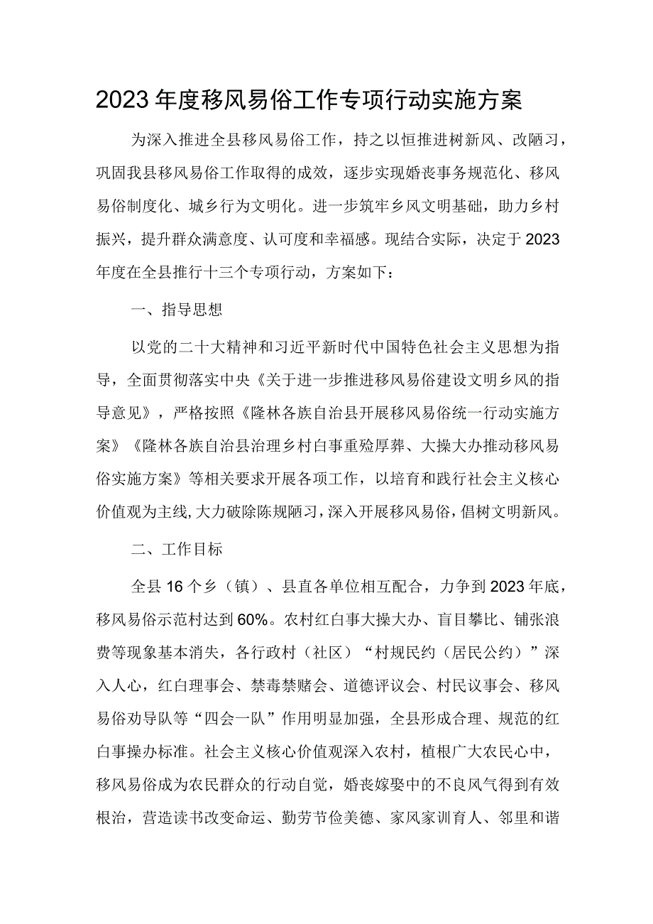 2023年度移风易俗工作专项行动实施方案.docx_第1页