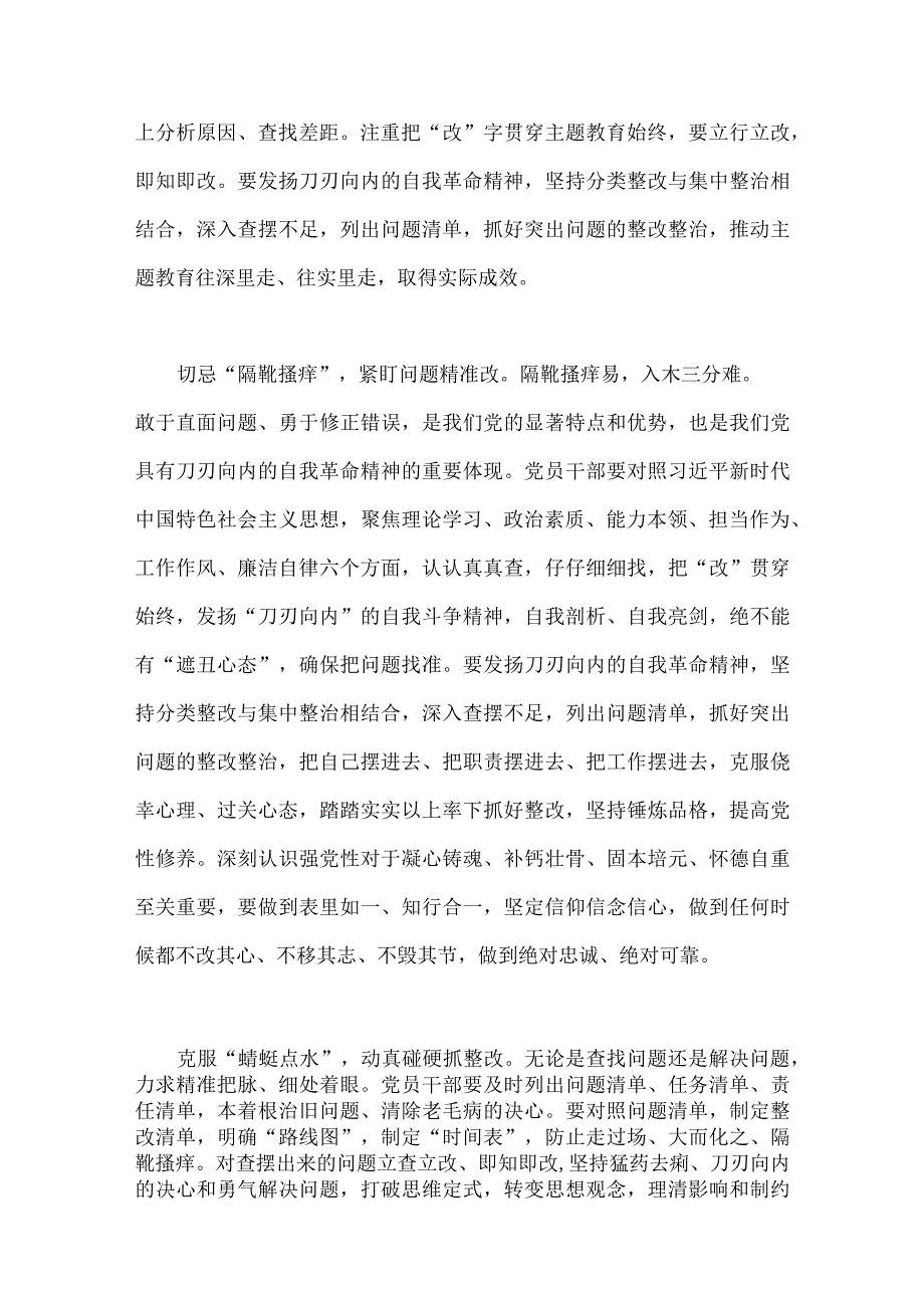 2023年“学思想、强党性、重实践、建新功”对照检查发言材料与党课讲稿：把握主题教育总体要求将学习成果贯彻到具体工作当中【二篇文】.docx_第2页