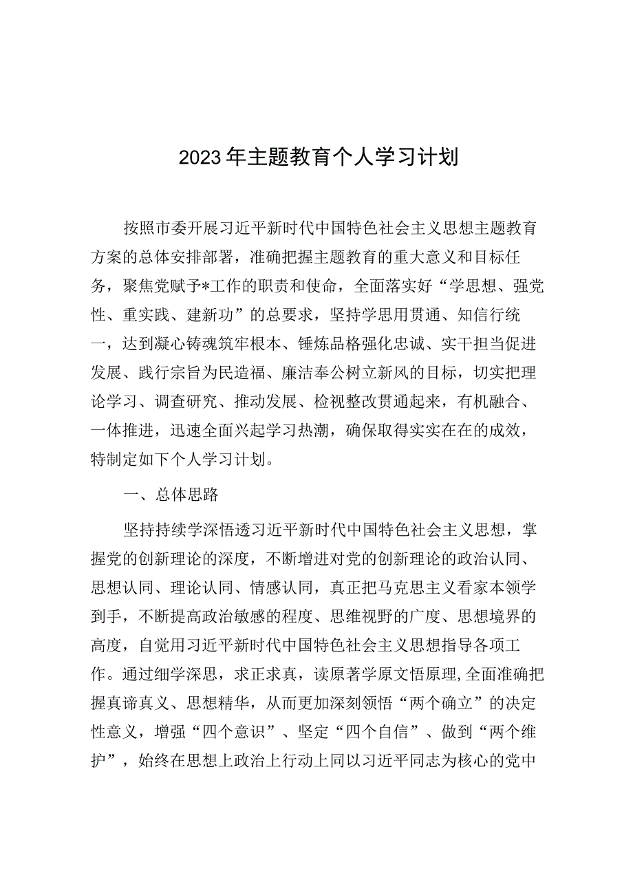 2023年主题教育个人学习计划.docx_第1页