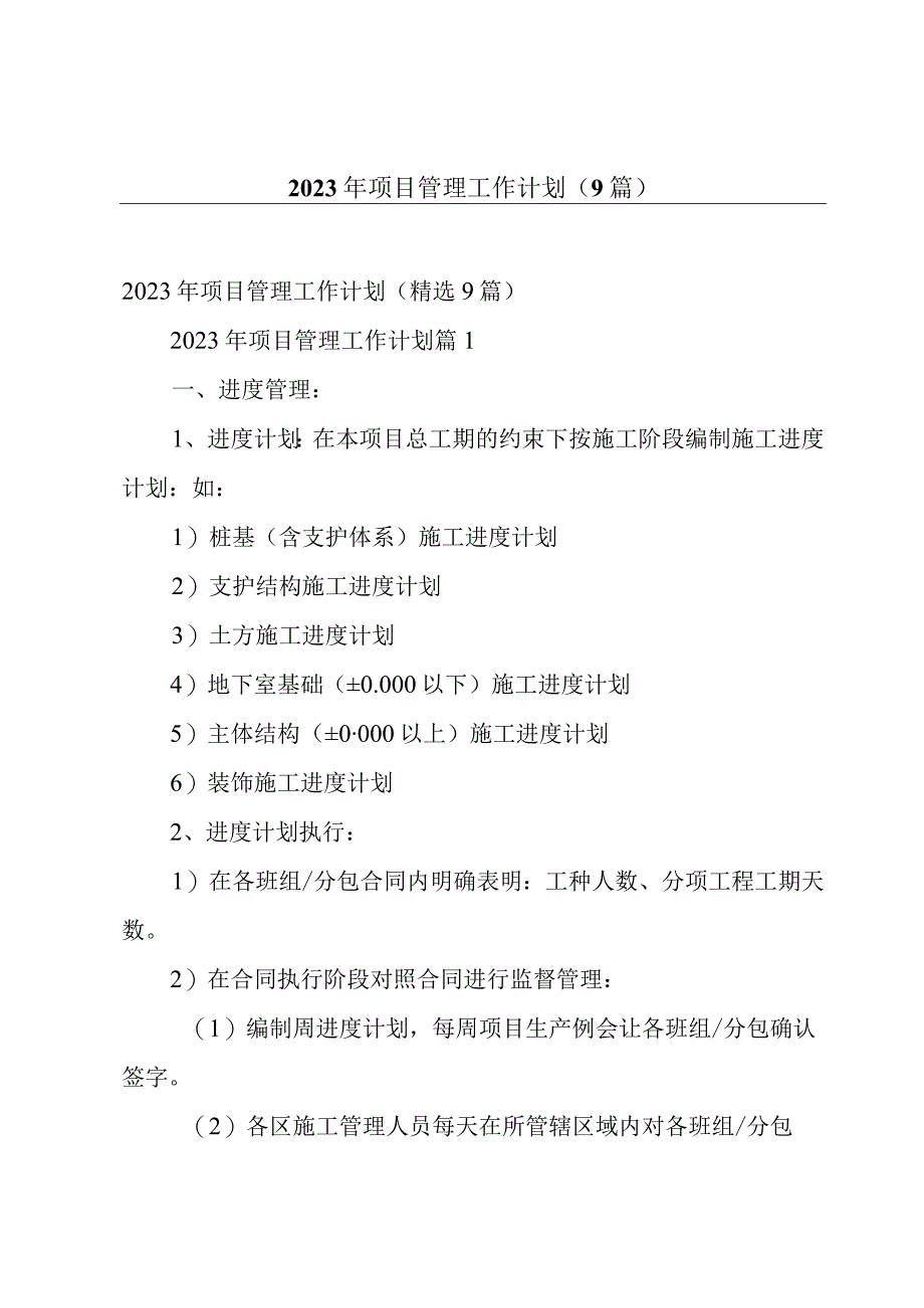 2023年项目管理工作计划（9篇）.docx_第1页