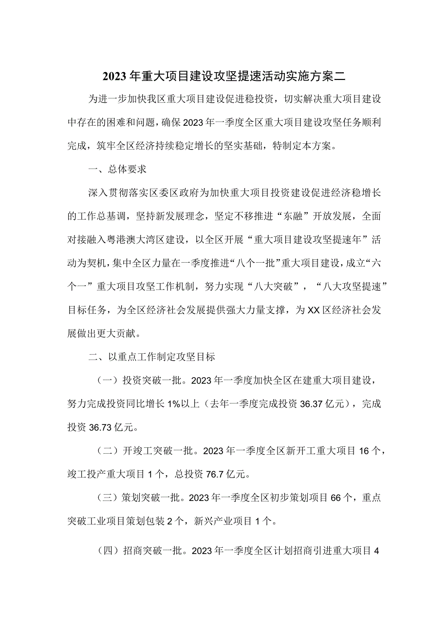 2023年重大项目建设攻坚提速活动实施方案二.docx_第1页