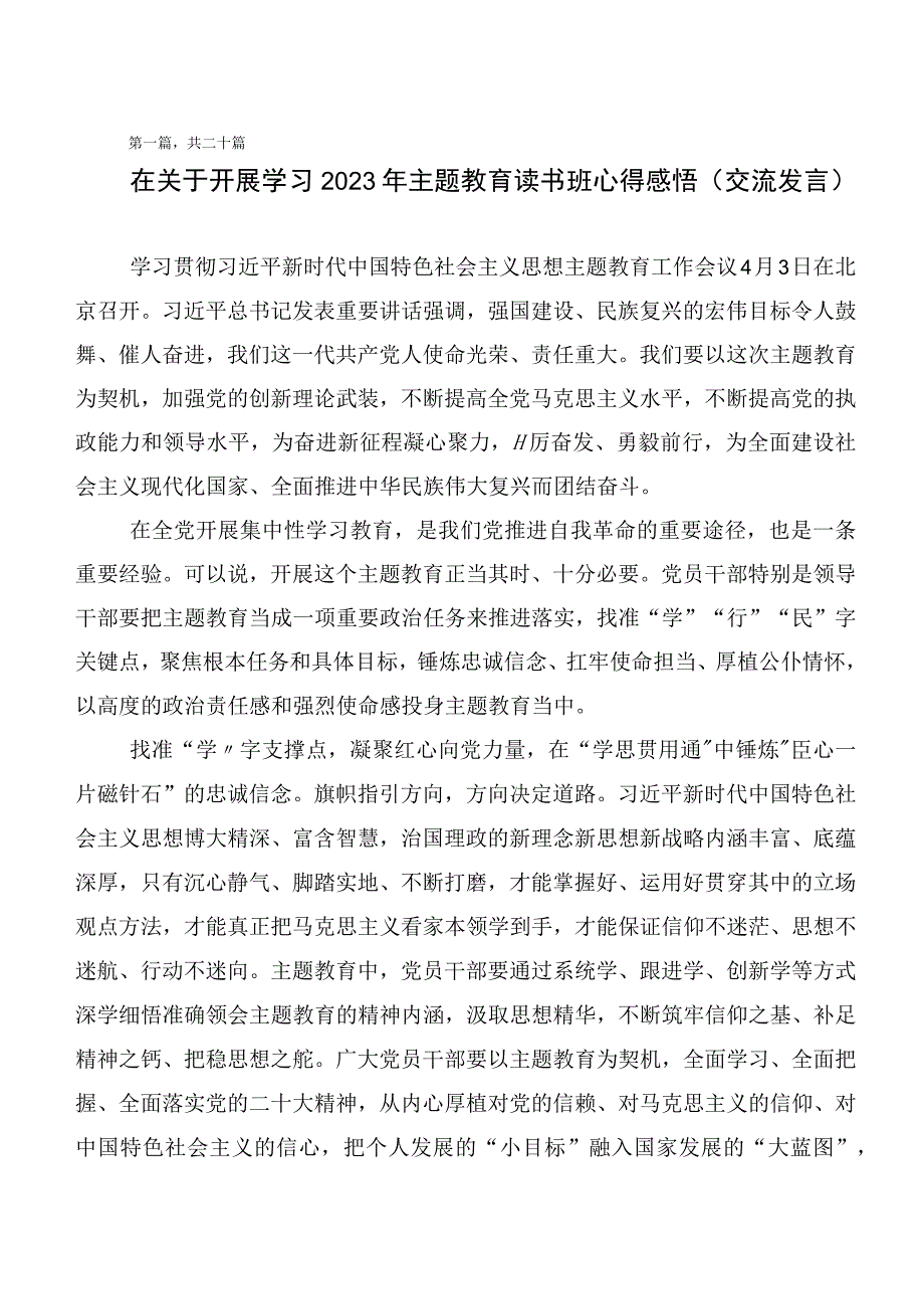 2023年第二批主题教育专题学习发言材料20篇合集.docx_第1页