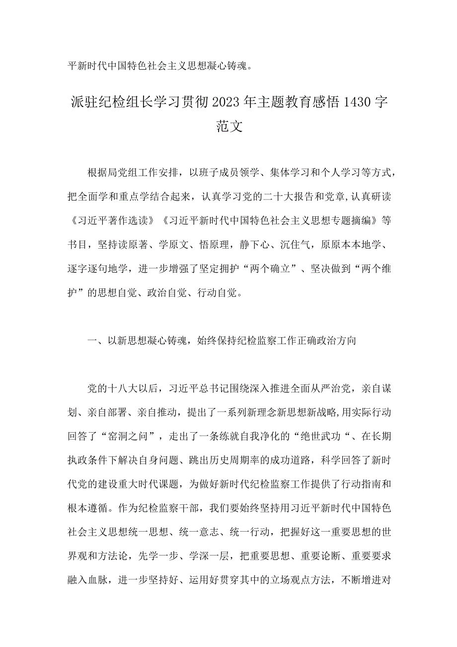 2023年法院党员干部主题教育读书班心得体会与派驻纪检组长学习贯彻主题教育感悟（2篇文）.docx_第3页