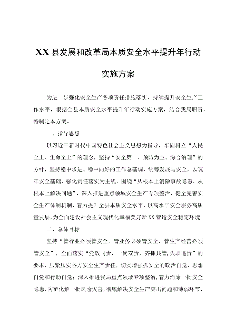 XX县发展和改革局本质安全水平提升年行动实施方案.docx_第1页