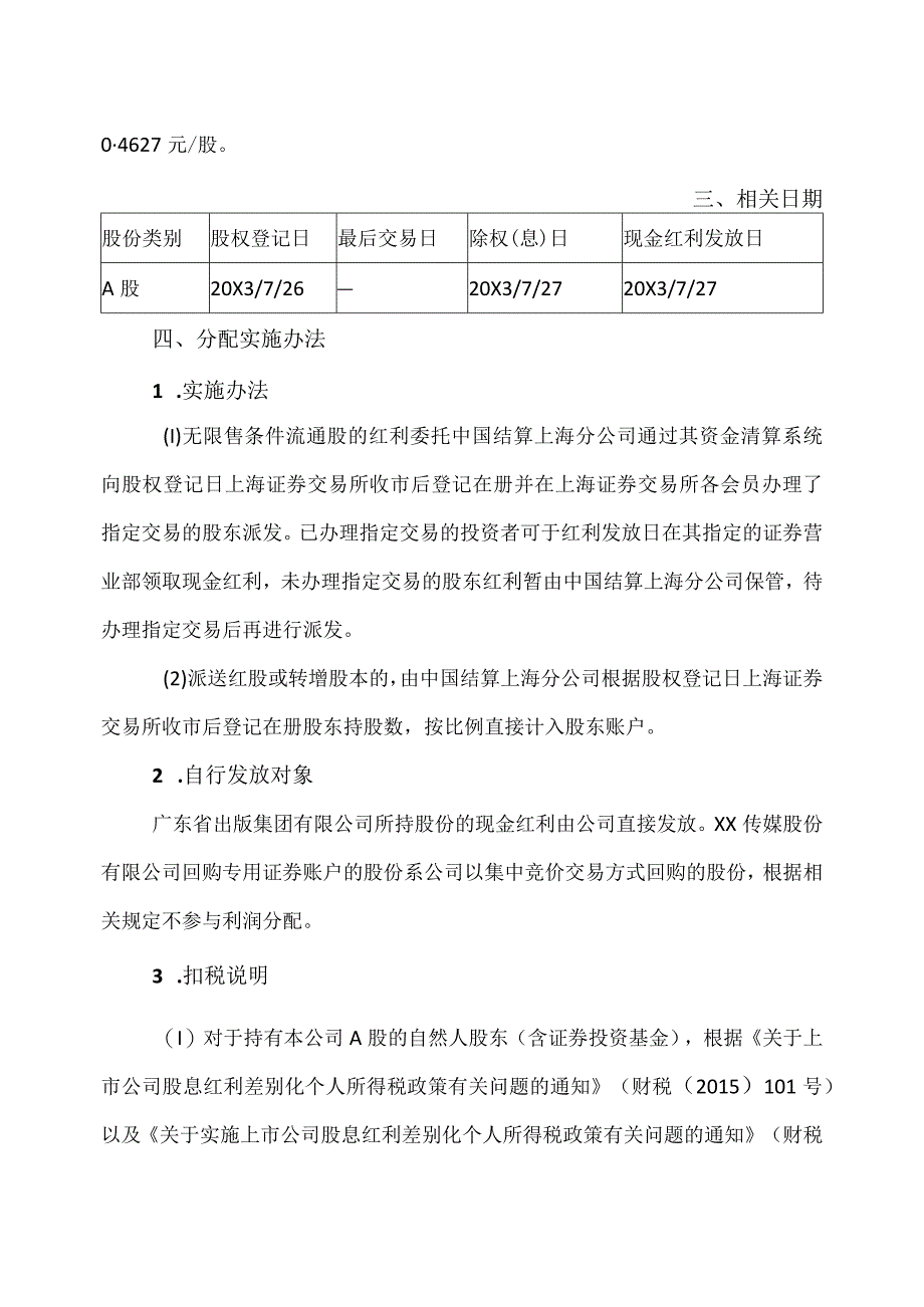 XX传媒股份有限公司20X2年年度权益分派实施公告.docx_第3页