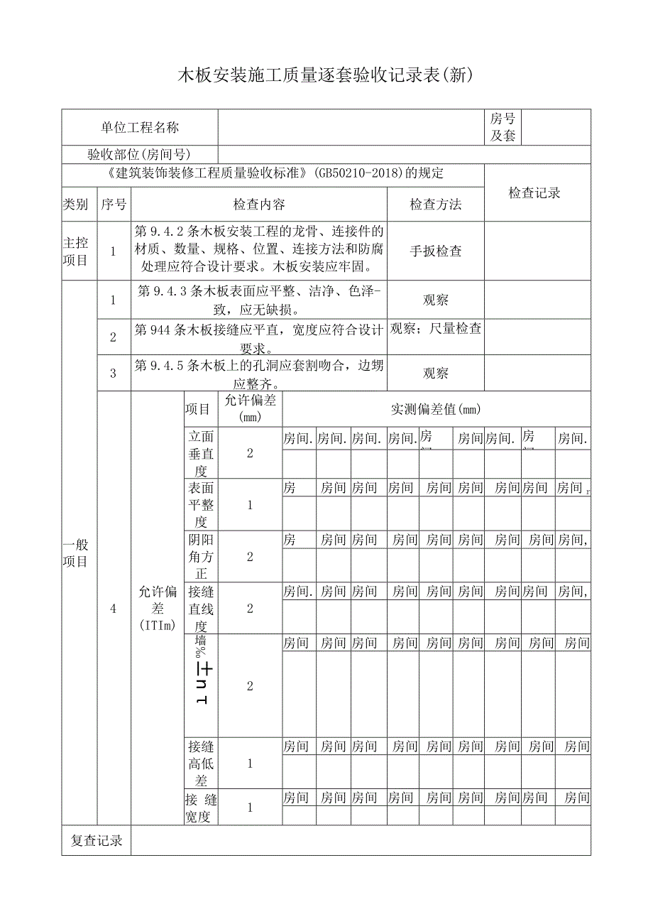 木板安装施工质量逐套验收记录表.docx_第1页