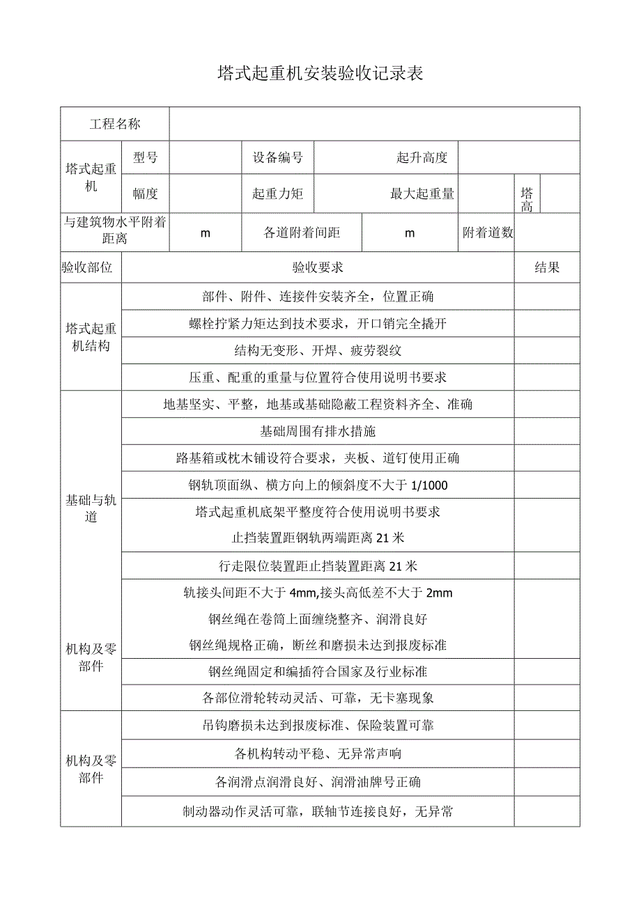 塔式起重机安装验收记录表&定期维护保养记录表.docx_第1页