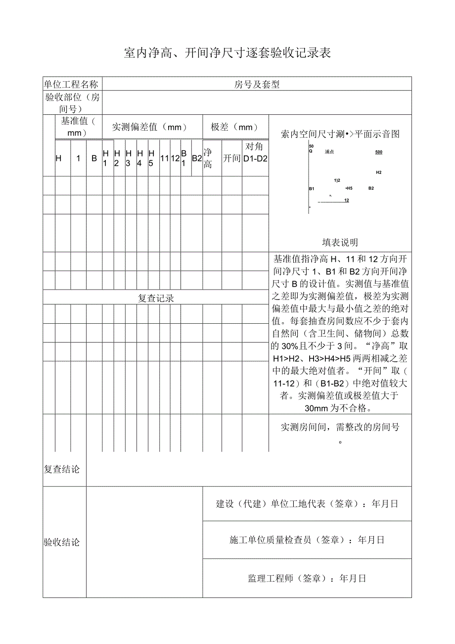 室内净高、开间净尺寸逐套验收记录表.docx_第1页