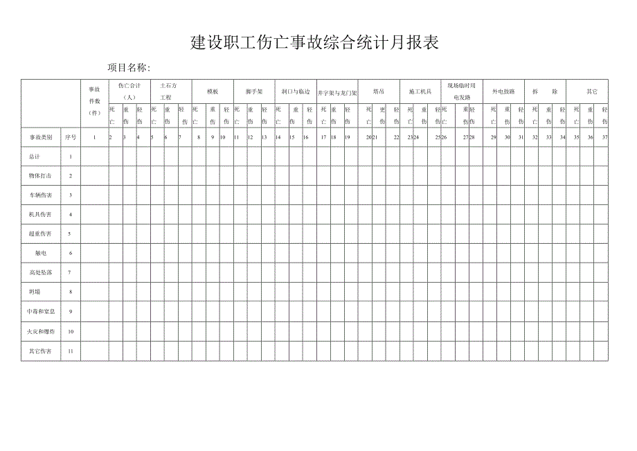 建设职工伤亡事故综合统计月报表模板范文.docx_第1页