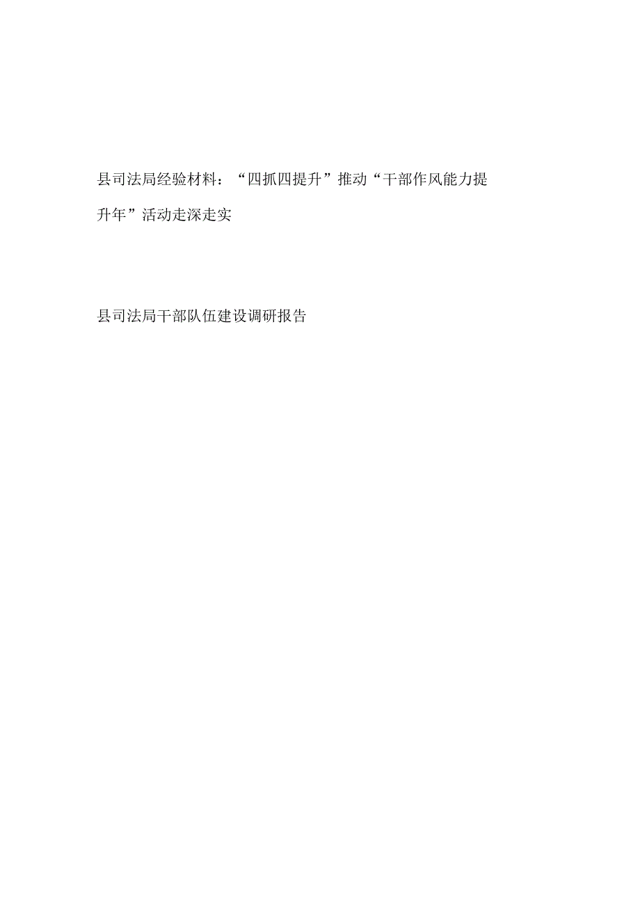 县司法局推动“干部作风能力提升年”活动走深走实经验交流材料和干部队伍建设调研报告.docx_第1页