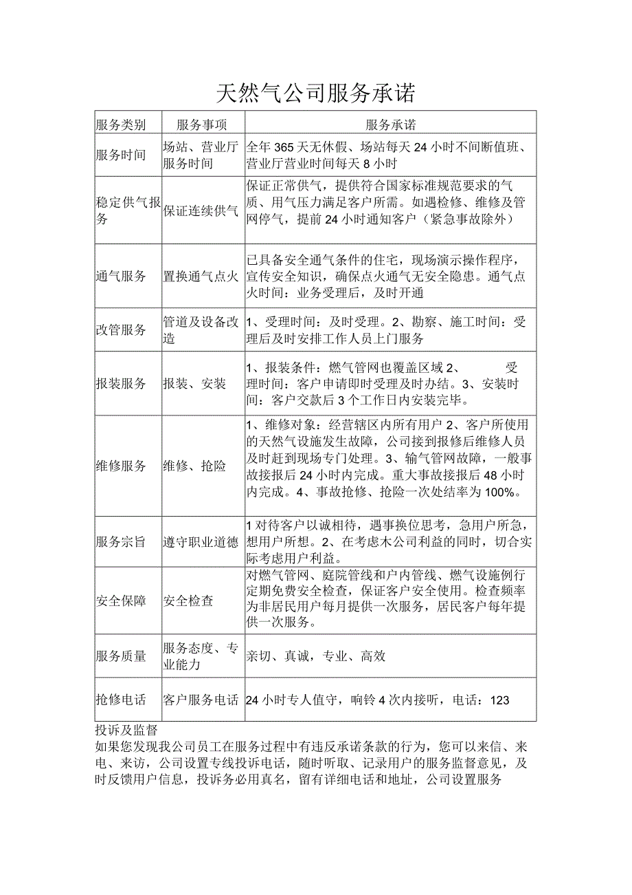 天然气公司服务承诺.docx_第1页