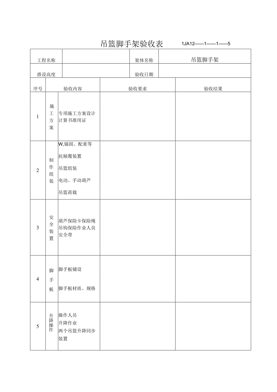 吊篮脚手架验收记录范文.docx_第1页