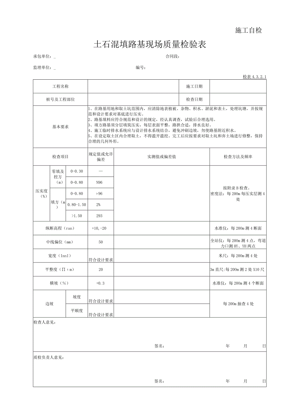 土石混填路基现场质量检验表.docx_第1页