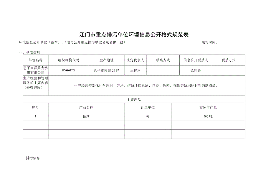 江门市重点排污单位环境信息公开格式规范表.docx_第1页