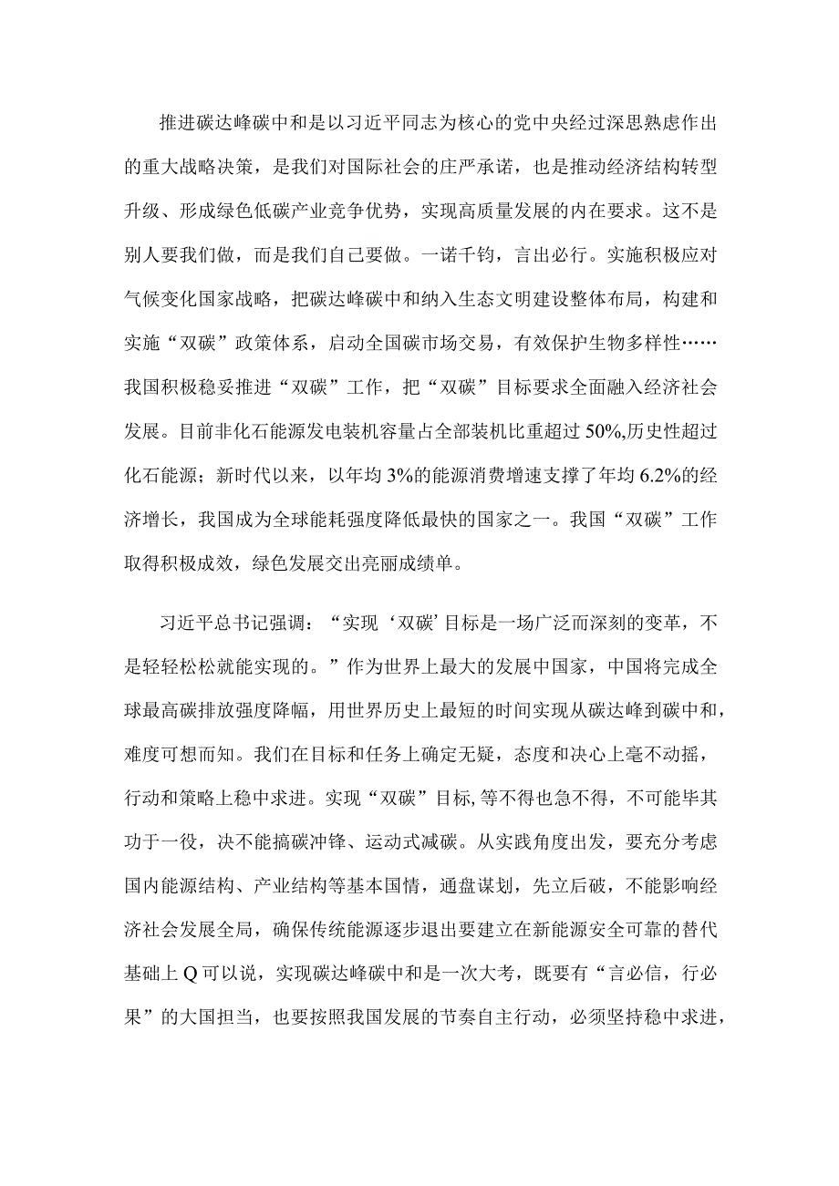 正确处理“双碳”目标和自主行动的关系心得体会研讨发言.docx_第2页