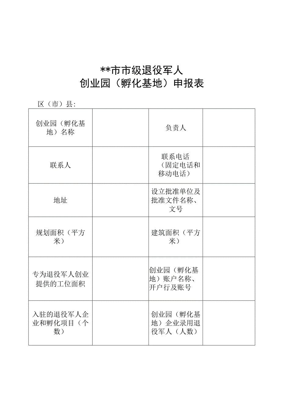 成都市市级退役军人创业园(孵化基地)申报表【模板】.docx_第1页