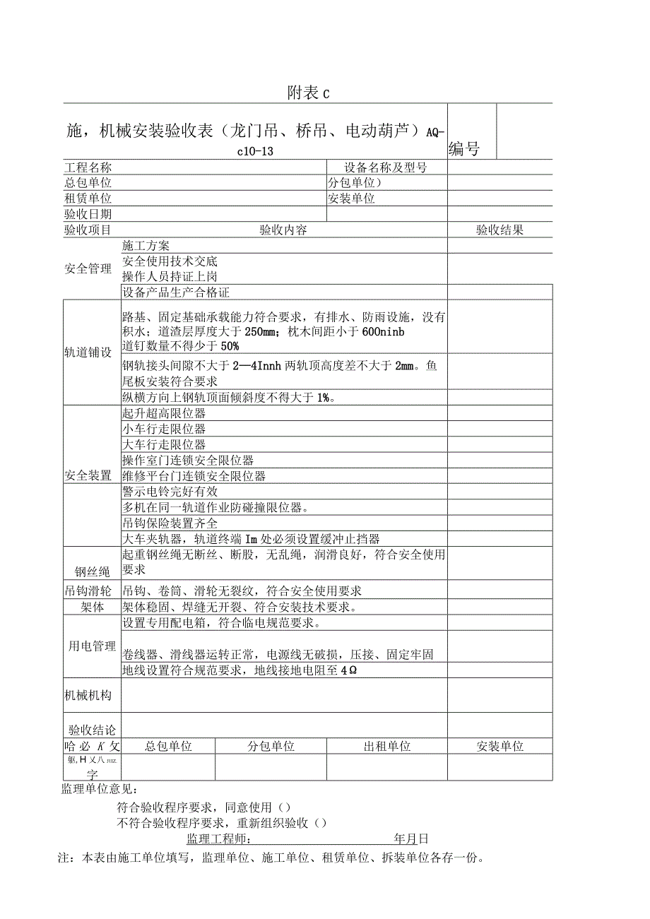 施工机械安装验收表(龙门吊、桥吊、电动葫芦).docx_第1页